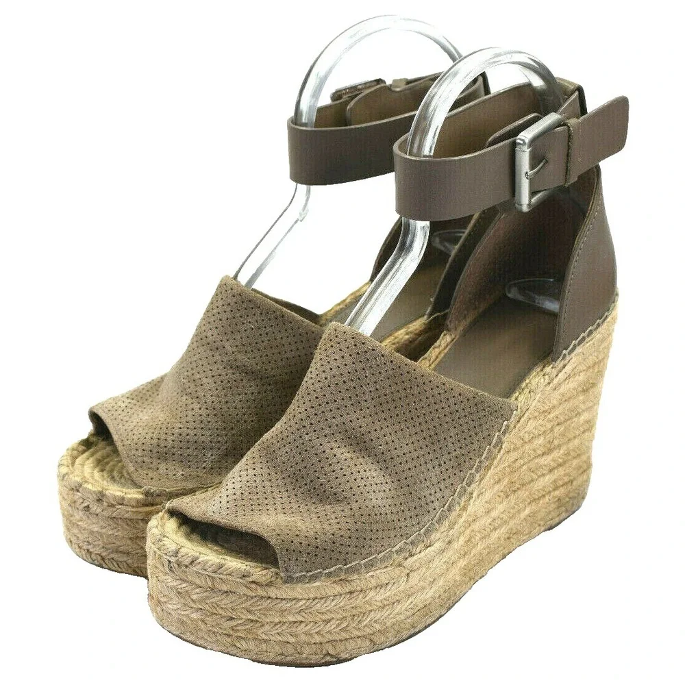 Marc Fisher Adalyn Women's Size 8 M Espadrille Wedge Sandals Peep‎ Toe Suede